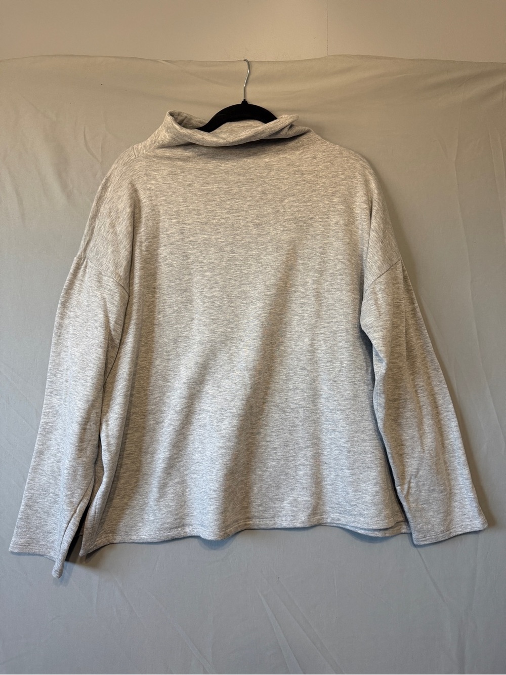 Eileen Fisher Womens Cowl Neck Sweater M Grey Soft Quiet Luxury Side Slits Boxy